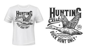 estampado de camiseta de caza de patos. símbolo del club de cazadores vector