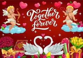 Together forever, February 14, Valentines day card vector