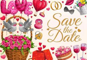 Wedding invitation, Save the Date love hearts vector