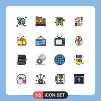 conjunto de pictogramas de 16 líneas llenas de colores planos simples de la escuela del corazón del día que comparten la lista de deseos elementos de diseño de vectores creativos editables