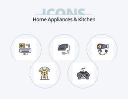 electrodomésticos y línea de cocina llena de iconos paquete 5 diseño de iconos. cocina. máquina. CA casa. licuadora vector