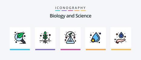 la línea de biología llenó el paquete de 5 íconos que incluye la molécula. química. suculento. libro. lupa diseño de iconos creativos vector