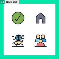 Mobile Interface Filledline Flat Color Set of 4 Pictograms of check globe ok interface international Editable Vector Design Elements