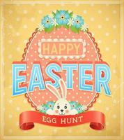 Happy Easter egg hunt retro vector grunge poster