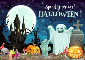 Spooky Halloween party on graveyard moon and ghost vector