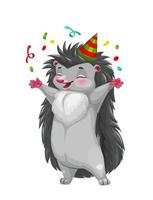 Hedgehog with party hat and confetti celebrating vector