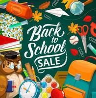 venta de regreso a la escuela, útiles escolares y mochila vector