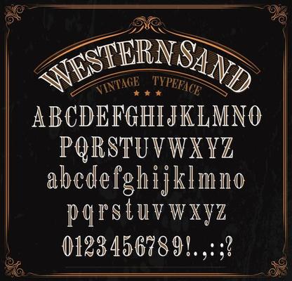 Typeface, western font alphabet, numbers and signs