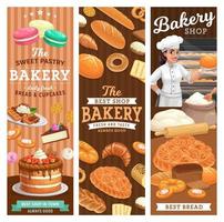 Bakery, bread and desserts vector banners