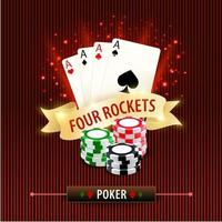 poker cuatro cohetes cartas y fichas de juego vector