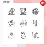 Group of 9 Modern Outlines Set for health dental harvest ringing telephone Editable Vector Design Elements