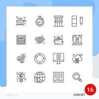 Set of 16 Modern UI Icons Symbols Signs for retina edit architecture data residence Editable Vector Design Elements