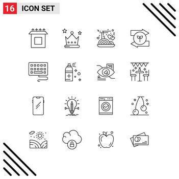 paquete de línea de vector editable de 16 contornos simples de botella teclado fideos verde eco izquierda elementos de diseño de vector editable