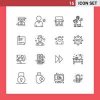 Mobile Interface Outline Set of 16 Pictograms of document web transport payment click Editable Vector Design Elements