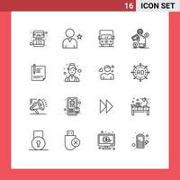 conjunto de esquema de interfaz móvil de 16 pictogramas de pago de transporte web de documentos haga clic en elementos de diseño de vectores editables
