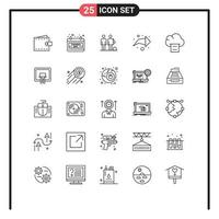 Mobile Interface Line Set of 25 Pictograms of cloud right thanks day arrow friends Editable Vector Design Elements