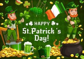 Saint Patrick Day, leprechaun and shamrock pattern vector