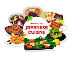 Japanese cuisine round vector frame