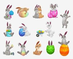 Easter holiday bunny or rabbit with egg icons set vector