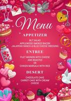 Wedding day menu, food and drinks, marriage signs vector