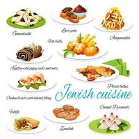 Jewish cuisine vector menu dishes