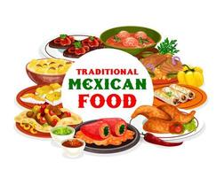 comida mexicana con platos de carne, verduras y pescado vector