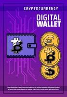 Bitcoin cryptocurrency, digital blockchain wallet vector