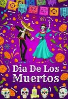 Day of Dead in Mexico, dancing woman man skeletons vector