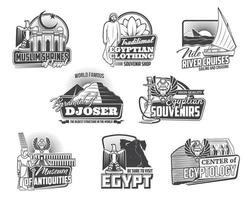 Egyptian pyramids, map, Gods. Ancient Egypt icons vector