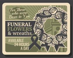 Burial, funeral flowers and wreath service vector