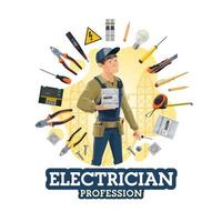 Electrical service worker and electrician tools