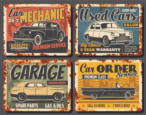 Retro car spare parts, wrench and spark plug