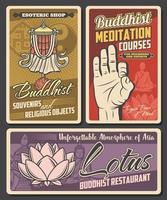 Buddhism religion retro vector posters