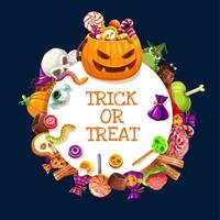 Halloween candies, pumpkins, jellies and lollipops vector