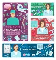 Neurology, cardiology and ophthalmology medicine vector