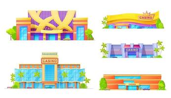 Gambling game houses, casino exterior facade icon vector