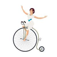 Girl acrobat on bicycle. Circus carnival show vector