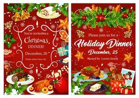 Christmas holiday festive dinner invitation card vector