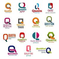 Q letter corporate identity, business icons vector