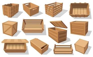 Parcels, pallets and wood crates, wooden boxes vector