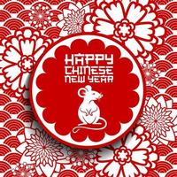 Zodiac rat or mouse with flowers. Chinese New Year vector