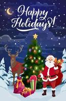 Christmas tree with Santa, deer and Xmas gifts vector