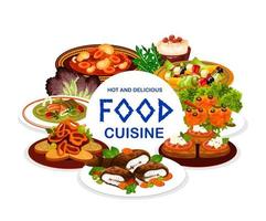Greek cuisine food of vegetable, meat and fish vector