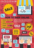 Online shopping, web store purchase guide vector