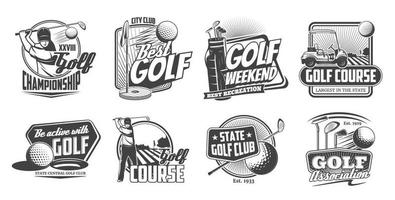 Golf sport and players isolated vector icons set