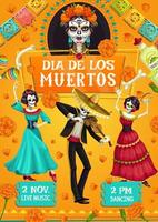 Dia de los Muertos Spanish Day of Dead party dance vector