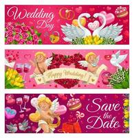 Save the date, wedding day lettering, love symbols vector