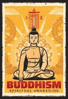 Buddhism religion spiritual awakening retro poster vector