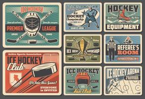 Ice hockey sport, retro players, arena rink vector