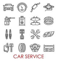 servicio de coche y reparación de automóviles vector iconos de línea delgada